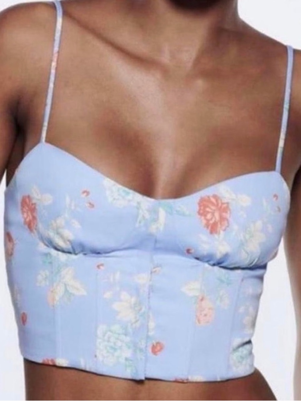 ZARA BLUE FLORAL CORSET CROP TOP SIZE M NWT